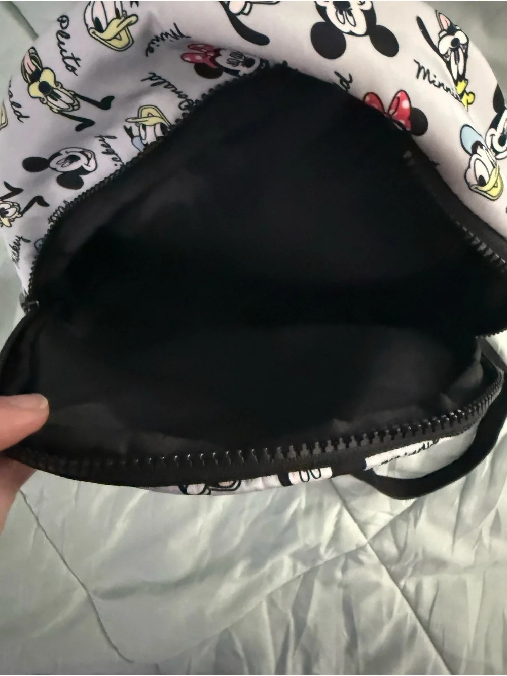 Disney Bioworld Mini Backpack in White with Black Straps and Colorful Character
